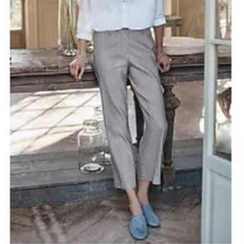 JJill Sz12P Linen-stretch Straight-leg Crops Grey Multi